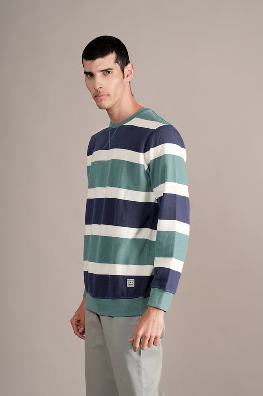 T-Shirt for Men | Breathable & Soft with Color Fastness Regular Fit Round Neck Poly Cotton Fabric Striped Pattern