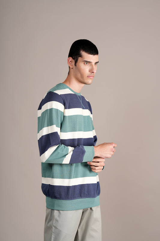 T-Shirt for Men | Breathable & Soft with Color Fastness Regular Fit Round Neck Poly Cotton Fabric Striped Pattern