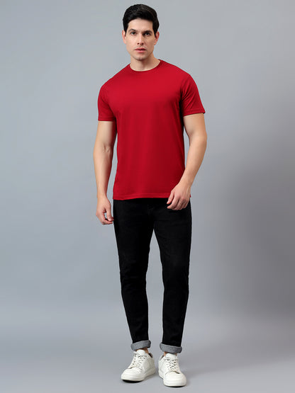 T-Shirt for Men | Breathable & Soft with Color Fastness Regular Fit Round Neck Poly Cotton Fabric Solid Pattern