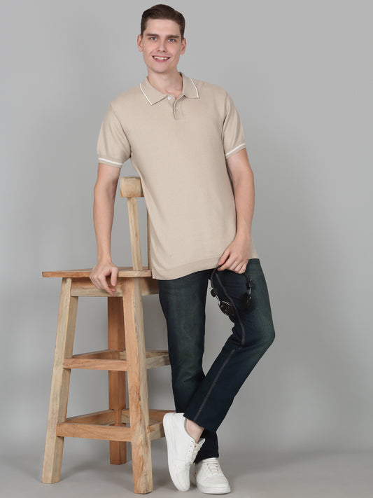 T-Shirt for Men | Breathable & Soft with Color Fastness Regular Fit Polo Neck Cotton Blend Fabric Solid Pattern