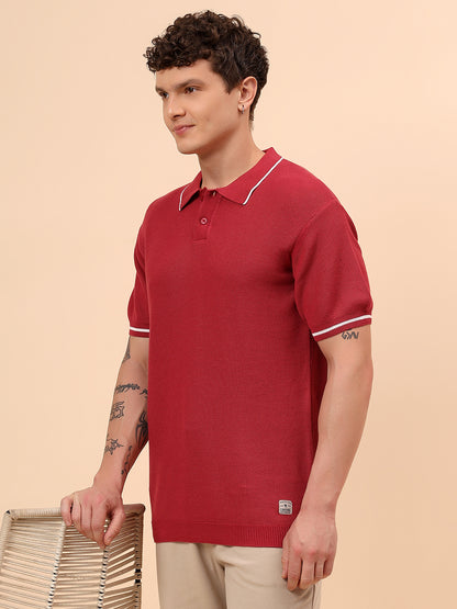 T-Shirt for Men | Breathable & Soft with Color Fastness Regular Fit Polo Neck Cotton Blend Fabric Solid Pattern