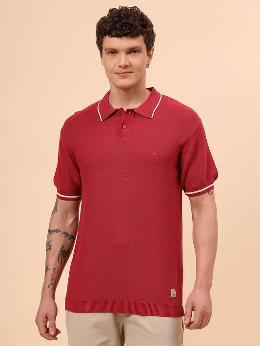 T-Shirt for Men | Breathable & Soft with Color Fastness Regular Fit Polo Neck Cotton Blend Fabric Solid Pattern