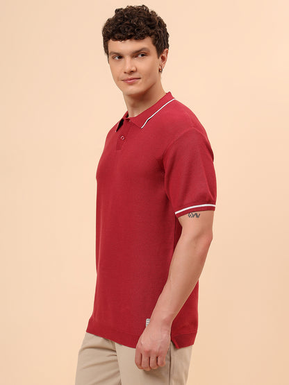 T-Shirt for Men | Breathable & Soft with Color Fastness Regular Fit Polo Neck Cotton Blend Fabric Solid Pattern