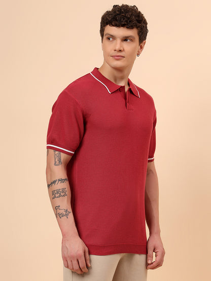 T-Shirt for Men | Breathable & Soft with Color Fastness Regular Fit Polo Neck Cotton Blend Fabric Solid Pattern