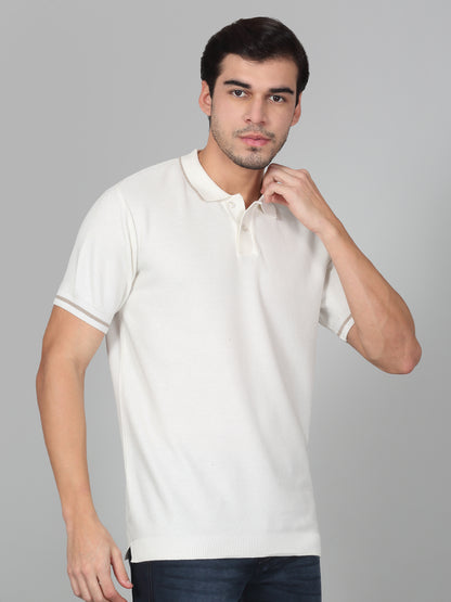 T-Shirt for Men | Breathable & Soft with Color Fastness Regular Fit Polo Neck Cotton Blend Fabric Solid Pattern