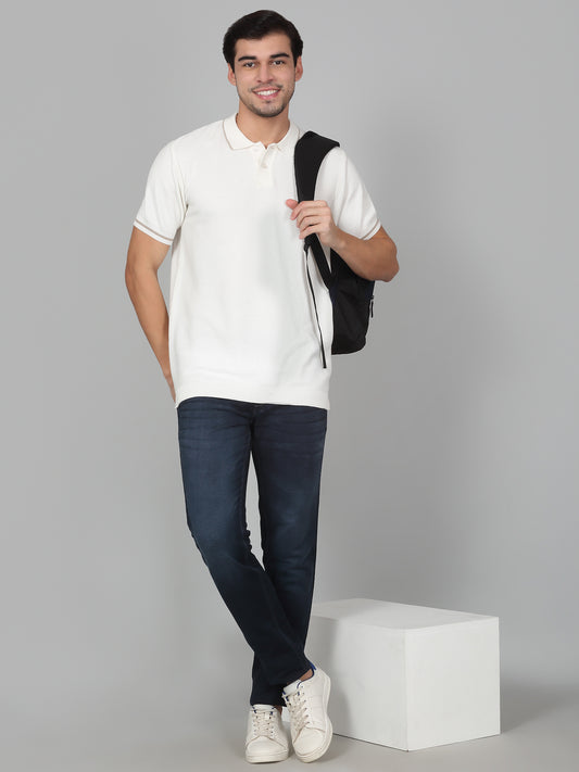 T-Shirt for Men | Breathable & Soft with Color Fastness Regular Fit Polo Neck Cotton Blend Fabric Solid Pattern