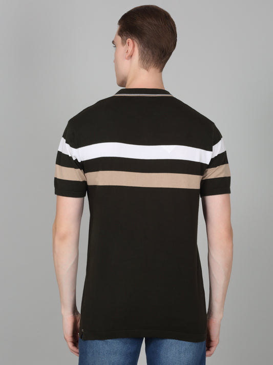 T-Shirt for Men | Breathable & Soft with Color Fastness Regular Fit Polo Neck Cotton Blend Fabric Striped Pattern