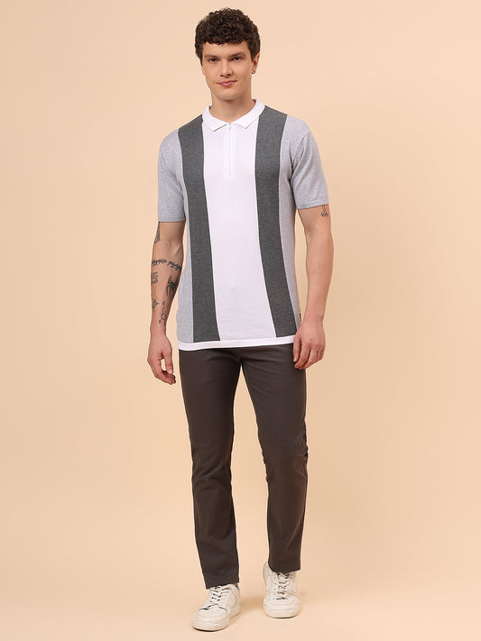 T-Shirt for Men | Breathable & Soft with Color Fastness Regular Fit Polo Neck Cotton Blend Fabric Striped Pattern