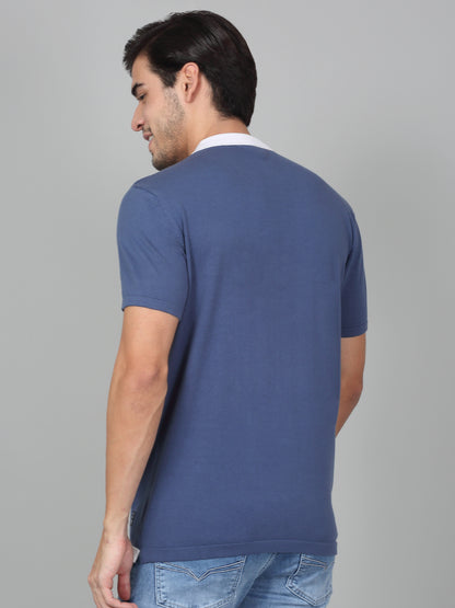 T-Shirt for Men | Breathable & Soft with Color Fastness Regular Fit Polo Neck Cotton Blend Fabric Striped Pattern