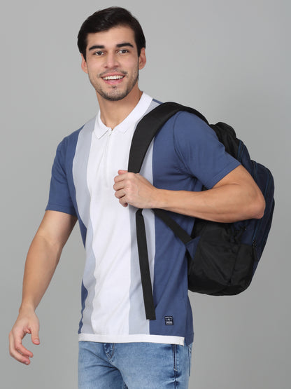 T-Shirt for Men | Breathable & Soft with Color Fastness Regular Fit Polo Neck Cotton Blend Fabric Striped Pattern