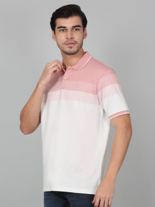 T-Shirt for Men | Breathable & Soft with Color Fastness Regular Fit Polo Neck Poly Cotton Fabric Striped Pattern
