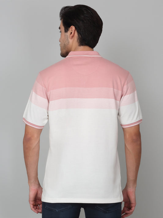 T-Shirt for Men | Breathable & Soft with Color Fastness Regular Fit Polo Neck Poly Cotton Fabric Striped Pattern