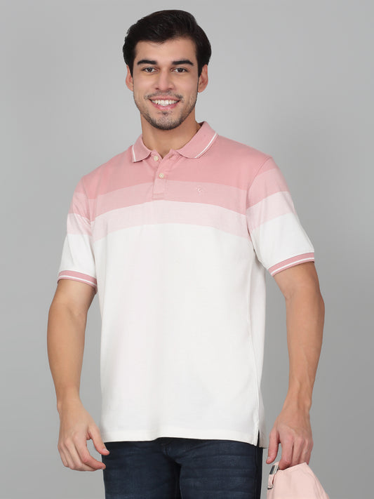 T-Shirt for Men | Breathable & Soft with Color Fastness Regular Fit Polo Neck Poly Cotton Fabric Striped Pattern