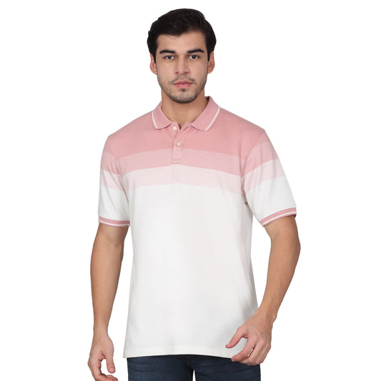 T-Shirt for Men | Breathable & Soft with Color Fastness Regular Fit Polo Neck Poly Cotton Fabric Striped Pattern