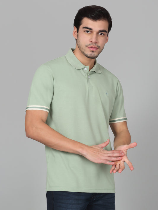 T-Shirt for Men | Breathable & Soft with Color Fastness Regular Fit Polo Neck Cotton Blend Fabric Solid Pattern