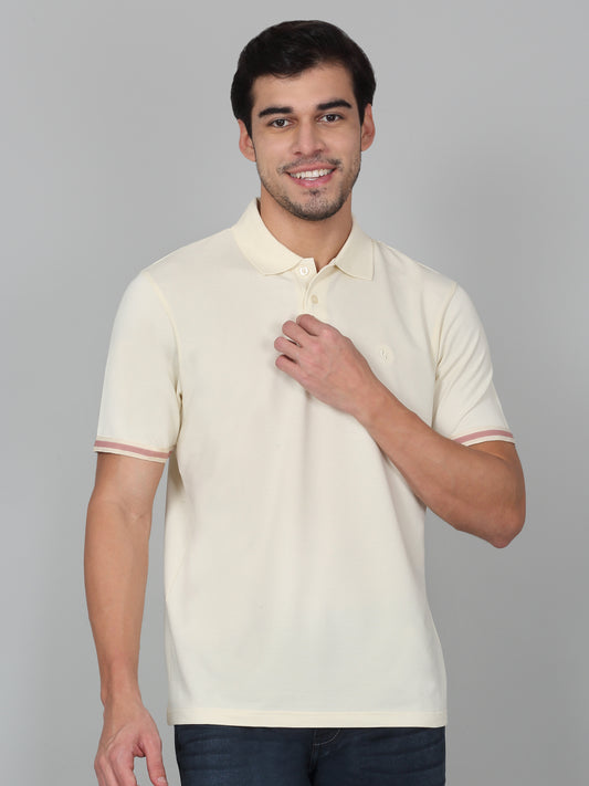 T-Shirt for Men | Breathable & Soft with Color Fastness Regular Fit Polo Neck Cotton Blend Fabric Solid Pattern