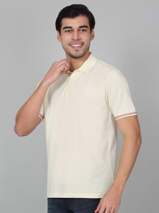 T-Shirt for Men | Breathable & Soft with Color Fastness Regular Fit Polo Neck Cotton Blend Fabric Solid Pattern