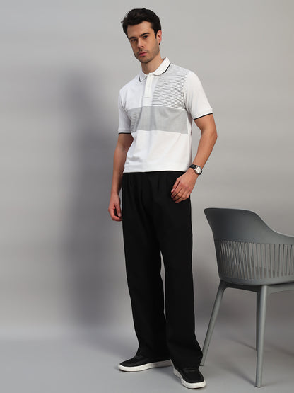 T-Shirt for Men | Breathable & Soft with Color Fastness Regular Fit Polo Neck Cotton Blend Fabric Striped Pattern