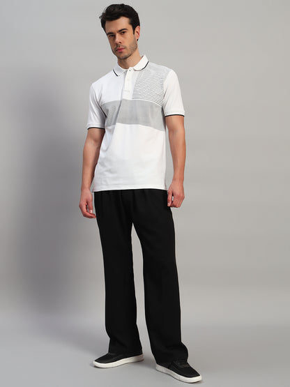 T-Shirt for Men | Breathable & Soft with Color Fastness Regular Fit Polo Neck Cotton Blend Fabric Striped Pattern