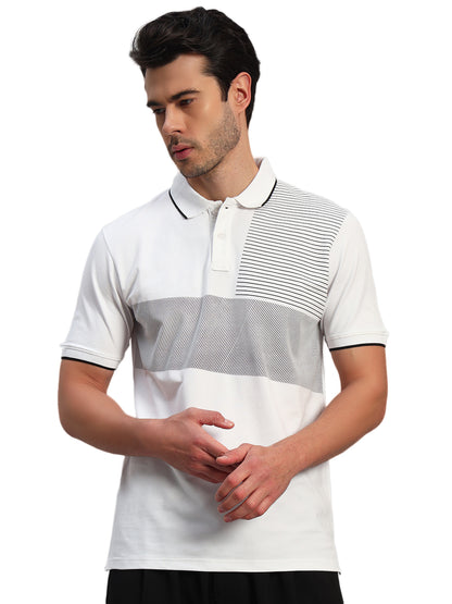 T-Shirt for Men | Breathable & Soft with Color Fastness Regular Fit Polo Neck Cotton Blend Fabric Striped Pattern