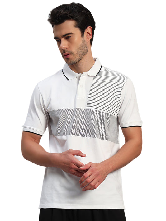 T-Shirt for Men | Breathable & Soft with Color Fastness Regular Fit Polo Neck Cotton Blend Fabric Striped Pattern