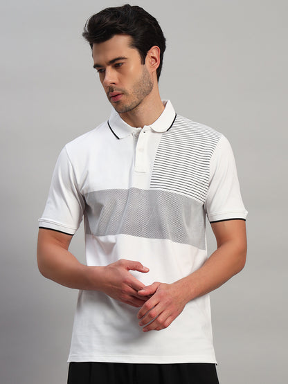 T-Shirt for Men | Breathable & Soft with Color Fastness Regular Fit Polo Neck Cotton Blend Fabric Striped Pattern
