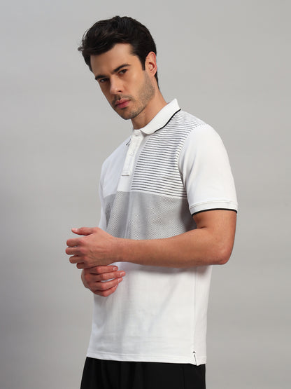 T-Shirt for Men | Breathable & Soft with Color Fastness Regular Fit Polo Neck Cotton Blend Fabric Striped Pattern