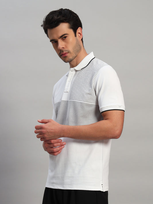 T-Shirt for Men | Breathable & Soft with Color Fastness Regular Fit Polo Neck Cotton Blend Fabric Striped Pattern