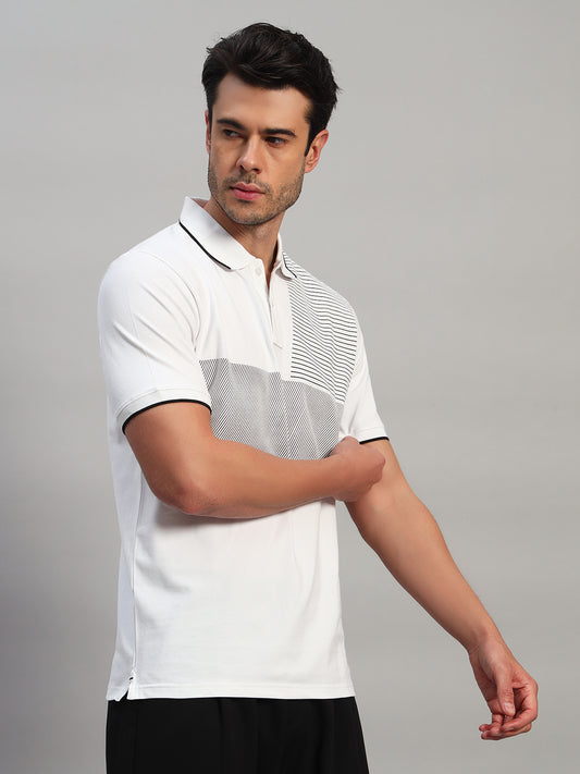 T-Shirt for Men | Breathable & Soft with Color Fastness Regular Fit Polo Neck Cotton Blend Fabric Striped Pattern