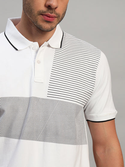T-Shirt for Men | Breathable & Soft with Color Fastness Regular Fit Polo Neck Cotton Blend Fabric Striped Pattern