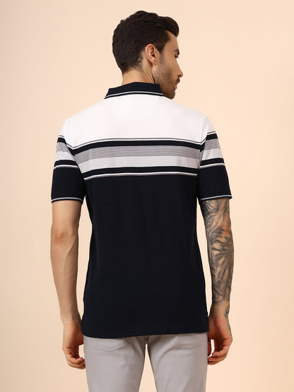T-Shirt for Men | Breathable & Soft with Color Fastness Regular Fit Polo Neck Poly Cotton Fabric Striped Pattern