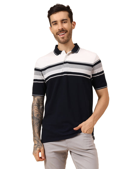 T-Shirt for Men | Breathable & Soft with Color Fastness Regular Fit Polo Neck Poly Cotton Fabric Striped Pattern