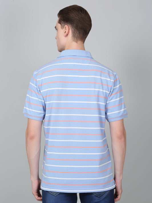 T-Shirt for Men | Breathable & Soft with Color Fastness Regular Fit Polo Neck Poly Cotton Fabric Striped Pattern