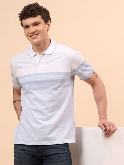 T-Shirt for Men | Breathable & Soft with Color Fastness Regular Fit Polo Neck Poly Cotton Fabric Striped Pattern