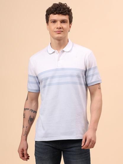 T-Shirt for Men | Breathable & Soft with Color Fastness Regular Fit Polo Neck Poly Cotton Fabric Striped Pattern