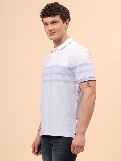 T-Shirt for Men | Breathable & Soft with Color Fastness Regular Fit Polo Neck Poly Cotton Fabric Striped Pattern