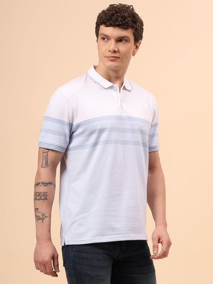 T-Shirt for Men | Breathable & Soft with Color Fastness Regular Fit Polo Neck Poly Cotton Fabric Striped Pattern