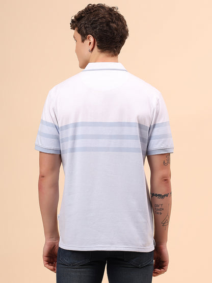 T-Shirt for Men | Breathable & Soft with Color Fastness Regular Fit Polo Neck Poly Cotton Fabric Striped Pattern