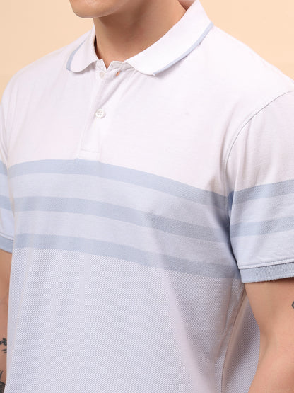 T-Shirt for Men | Breathable & Soft with Color Fastness Regular Fit Polo Neck Poly Cotton Fabric Striped Pattern