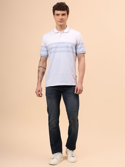T-Shirt for Men | Breathable & Soft with Color Fastness Regular Fit Polo Neck Poly Cotton Fabric Striped Pattern