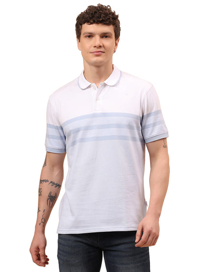 T-Shirt for Men | Breathable & Soft with Color Fastness Regular Fit Polo Neck Poly Cotton Fabric Striped Pattern