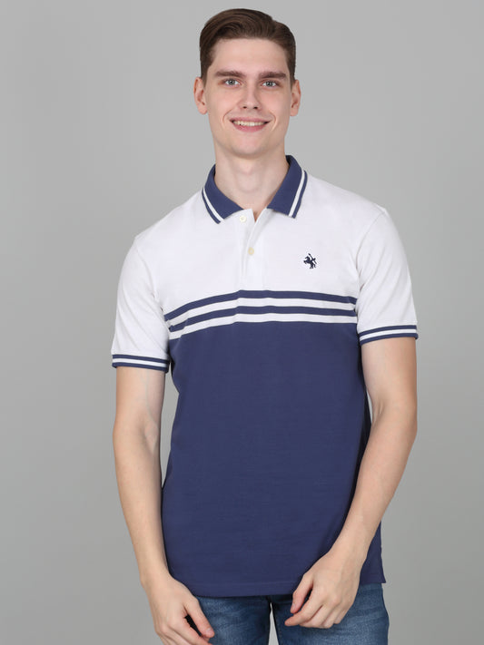 T-Shirt for Men | Breathable & Soft with Color Fastness Regular Fit Polo Neck Poly Cotton Fabric Striped Pattern