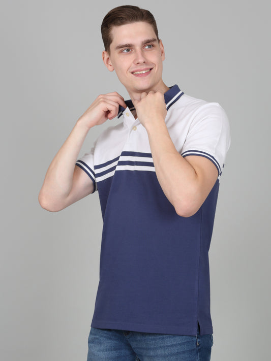 T-Shirt for Men | Breathable & Soft with Color Fastness Regular Fit Polo Neck Poly Cotton Fabric Striped Pattern