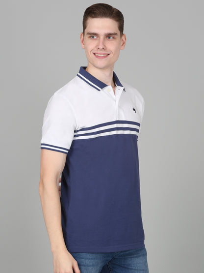 T-Shirt for Men | Breathable & Soft with Color Fastness Regular Fit Polo Neck Poly Cotton Fabric Striped Pattern