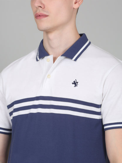 T-Shirt for Men | Breathable & Soft with Color Fastness Regular Fit Polo Neck Poly Cotton Fabric Striped Pattern