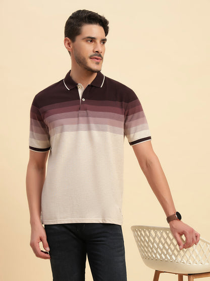 T-Shirt for Men | Breathable & Soft with Color Fastness Regular Fit Polo Neck Poly Cotton Fabric Colour Block Pattern