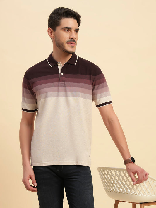T-Shirt for Men | Breathable & Soft with Color Fastness Regular Fit Polo Neck Poly Cotton Fabric Colour Block Pattern