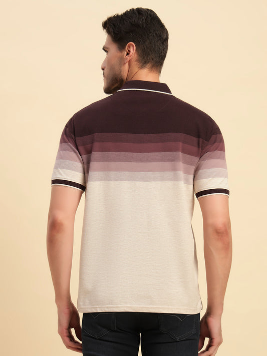 T-Shirt for Men | Breathable & Soft with Color Fastness Regular Fit Polo Neck Poly Cotton Fabric Colour Block Pattern