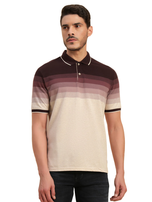 T-Shirt for Men | Breathable & Soft with Color Fastness Regular Fit Polo Neck Poly Cotton Fabric Colour Block Pattern