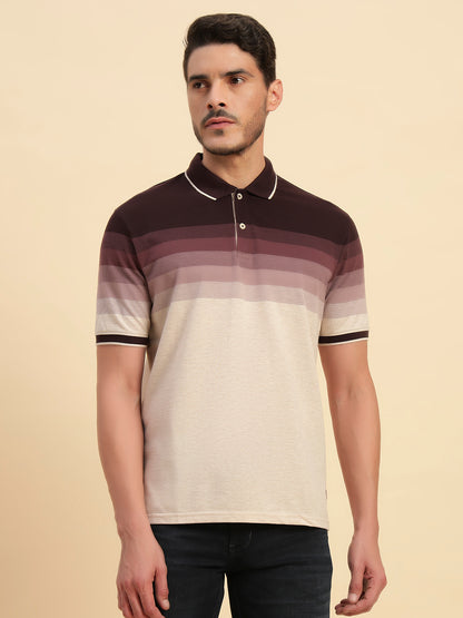 T-Shirt for Men | Breathable & Soft with Color Fastness Regular Fit Polo Neck Poly Cotton Fabric Colour Block Pattern